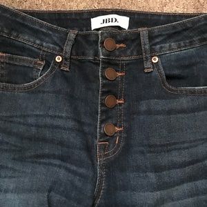 JBD High Rise Exposed Button Skinny Fray Hem Jeans